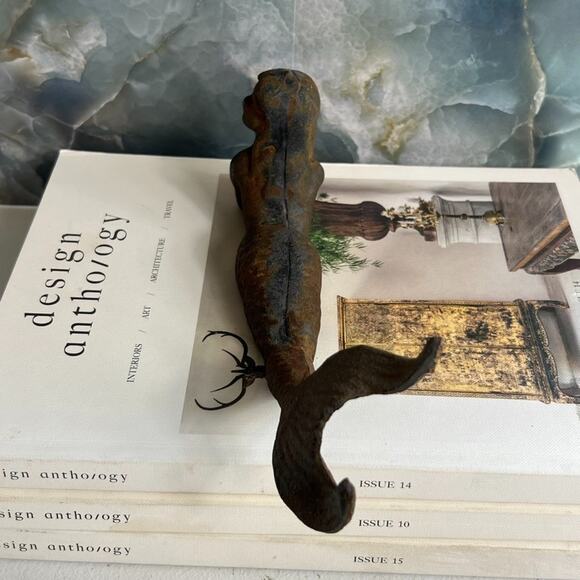 Cast Iron Mermaid Statue Siren Figurine Shelf Laying 9” Long Green Vintage - Picture 5 of 9